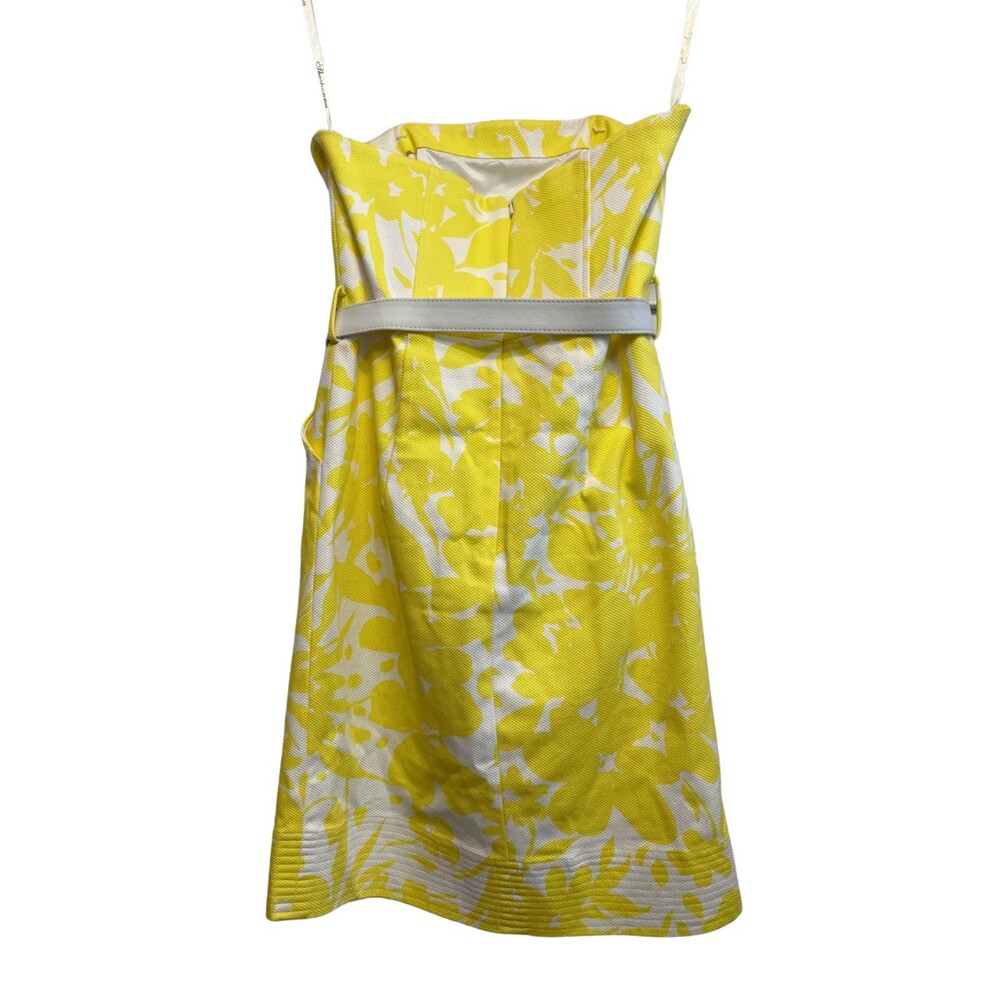 Shoshanna Dress Mini Sweetheart Strapless Yellow White Floral Tropical Cotton 4 - Picture 2 of 15